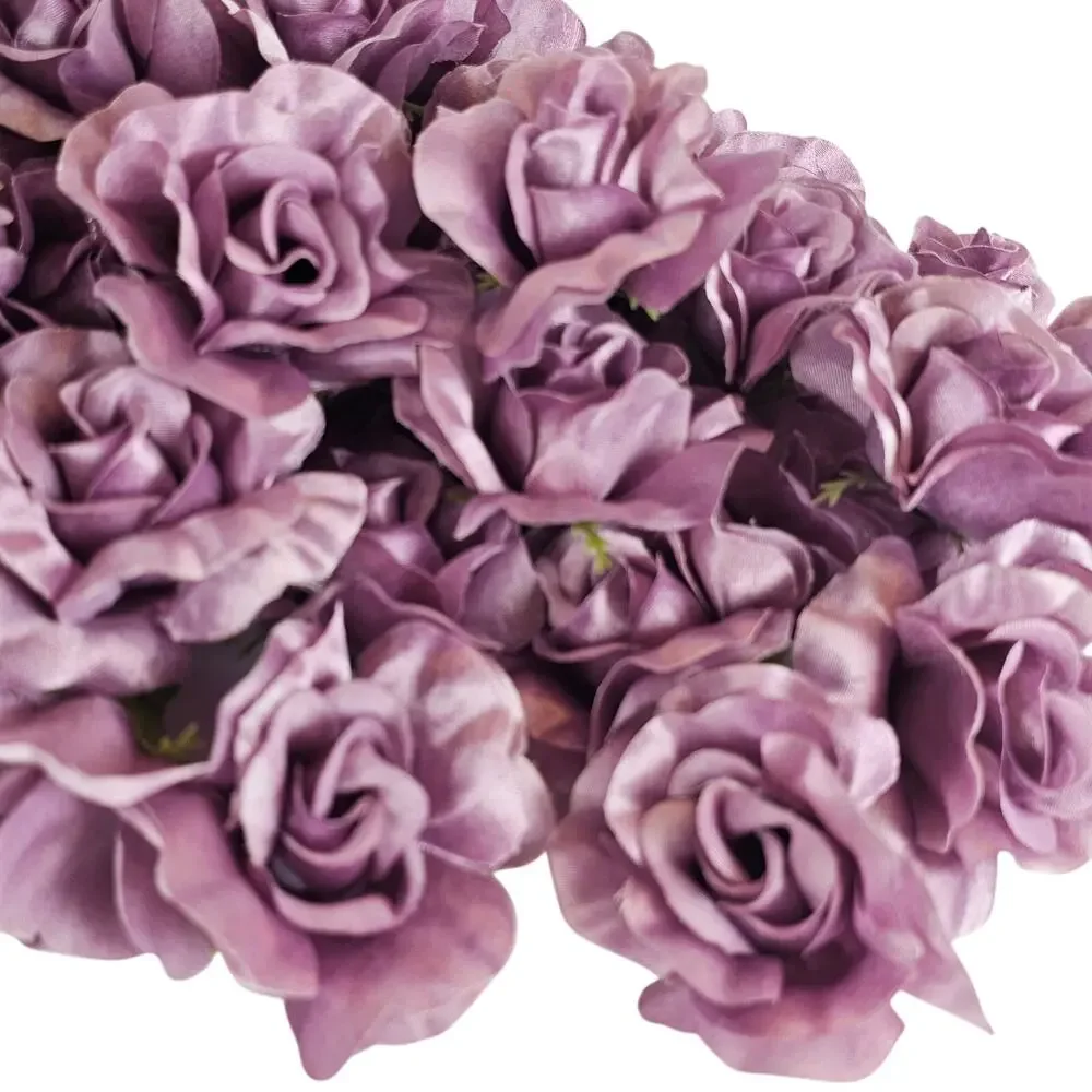 100 Plum Purple Satin Rose Heads Stemless Wedding Floral Craft DIY 2.5in